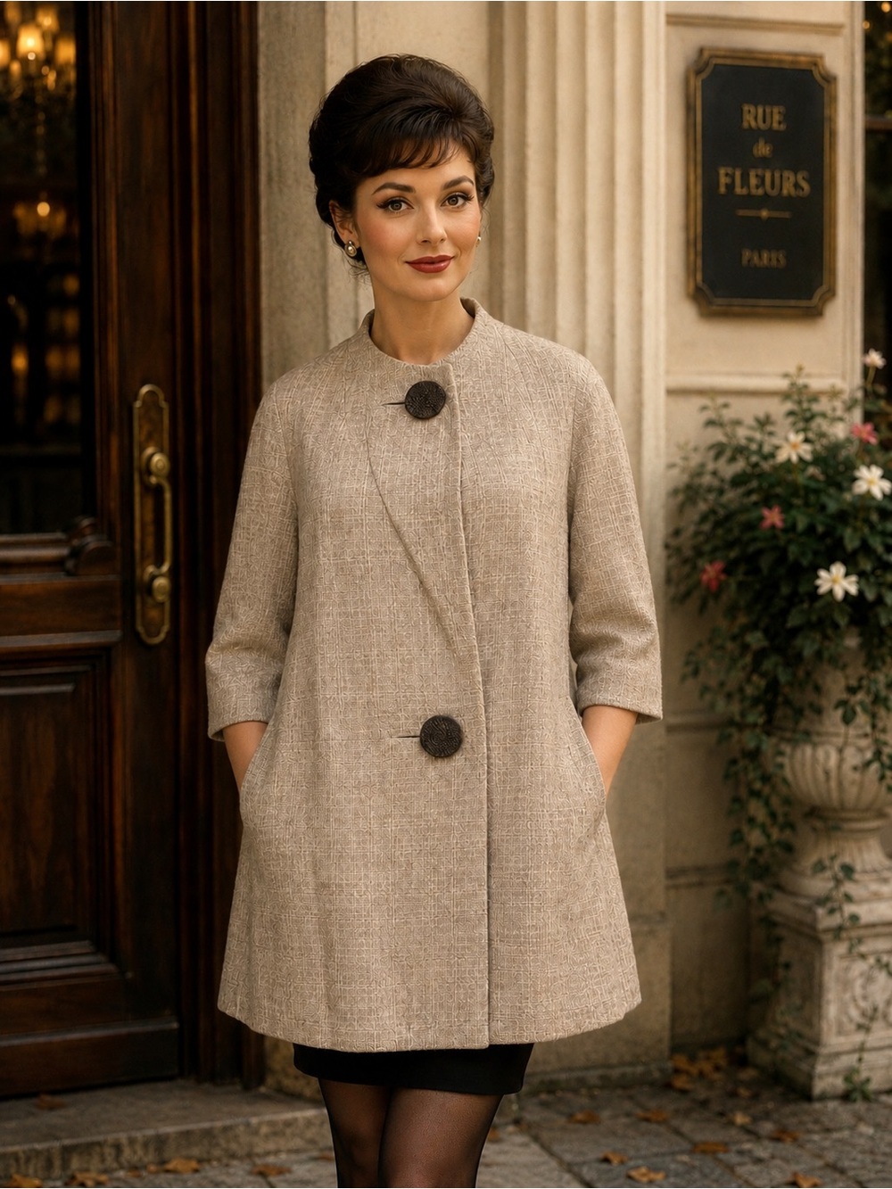 Vintage 50s 60s Women's Taupe Wool-Blend Swing Coat by Kenny originals - Picture 1 of 3